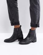 Office Ashleigh Black Leather Flat Ankle Boots - Black