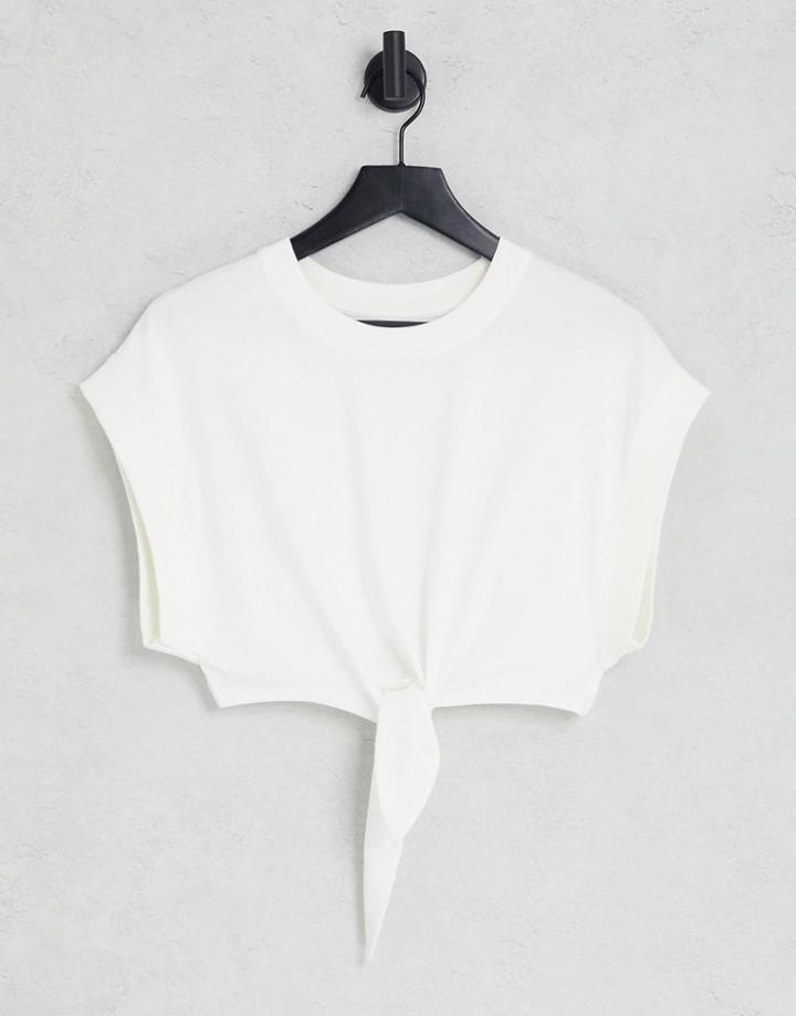 Jdy Cropped Tie Front T-shirt In White