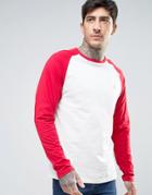 Farah Zenlak Long Sleeve Baseball Top Slim Fit In Ecru/red - Red