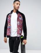 Asos Oversized Velour Jersey Jacket With Floral Sleeves - Black