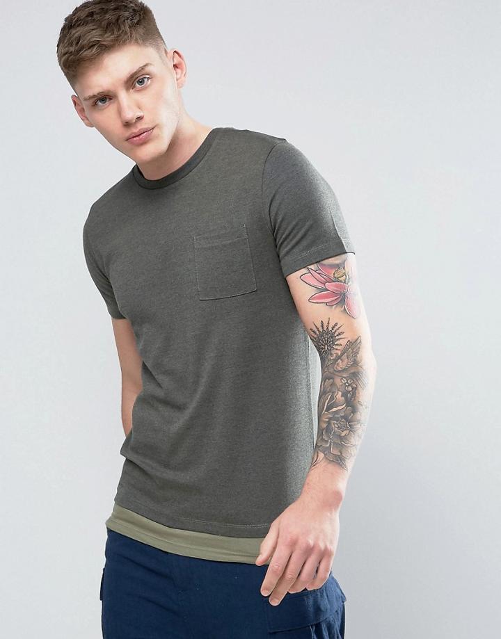 Jack & Jones Core T-shirt With Drop Hem Detail - Green