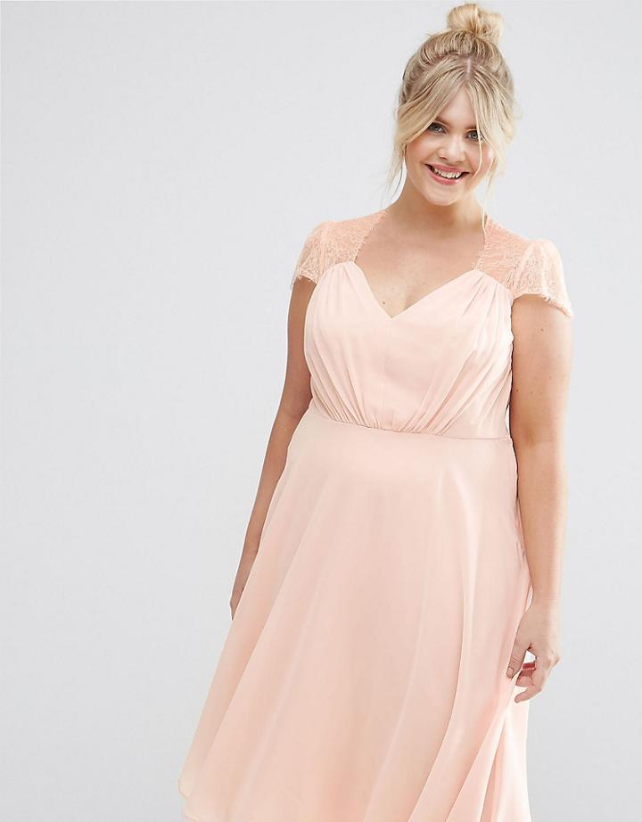 Asos Curve Kate Lace Midi Dress - Pink