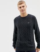 Hollister Icon Logo Cable Knit Sweater In Black Marl - Black
