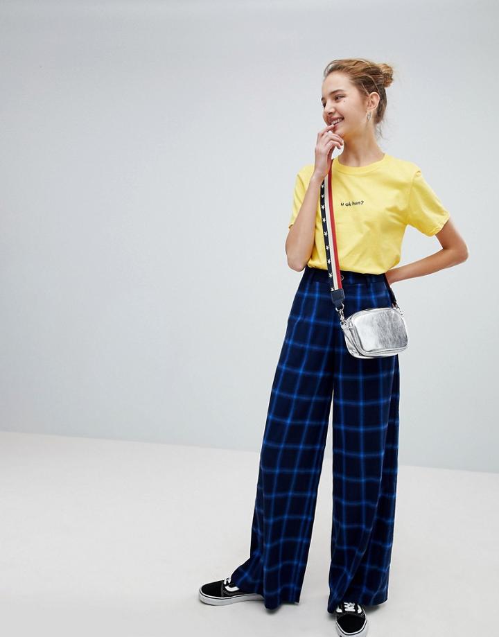 Daisy Street High Waist Wide Leg Pants In Check - Black