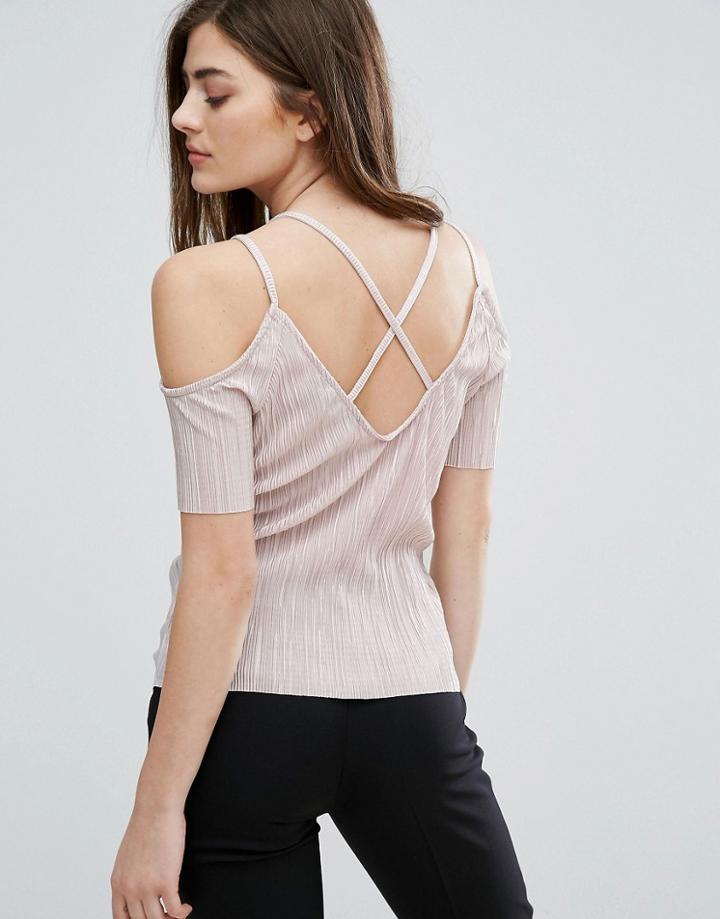 New Look Plisse Exposed Shoulder Top - Pink