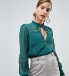 River Island Lace Insert Blouse In Green - Green