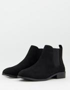 Accessorize Flat Ankle Boots In Black Faux Suede