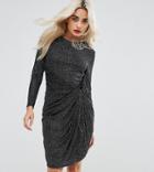 City Goddess Petite Embellished Shoulder Detail Mini Dress With Knot Front - Black