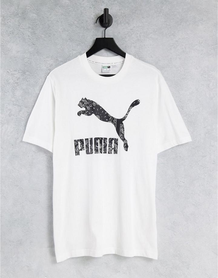 Puma Offbeat Paisley Chest Logo T-shirt In White