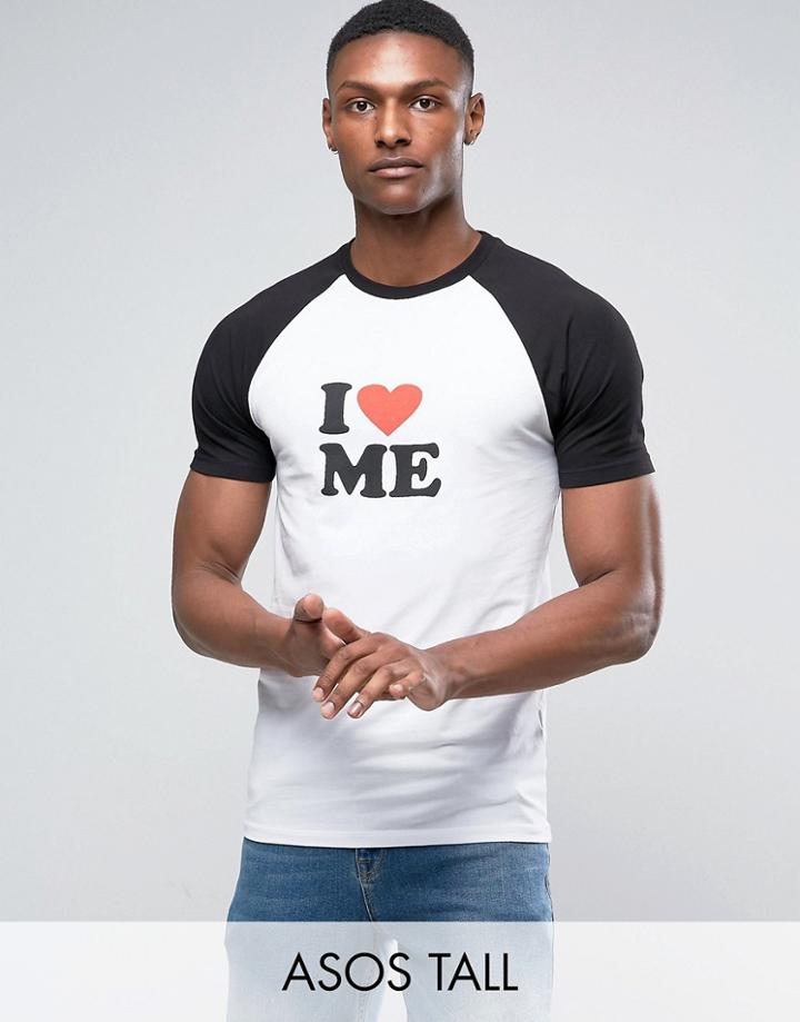 Asos Tall Muscle Raglan T-shirt With I Love Me Print - White