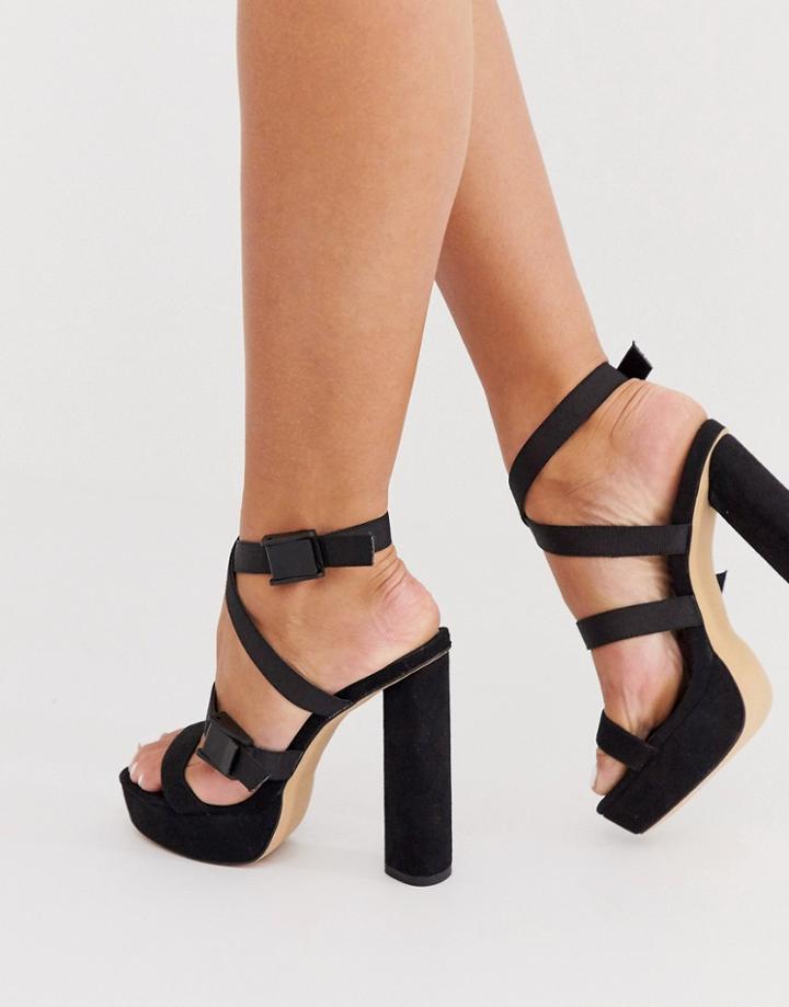 London Rebel Circular Platform Multi Strap Sandals In Black - Black