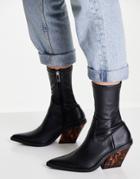 Asos Design Rodeo Western Boots With Tortoise Shell Heel In Black