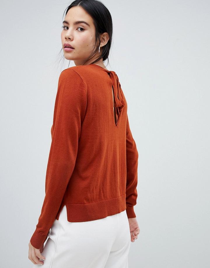 Asos Design Eco Sweater With Tie Back-brown