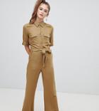Monki Utility Belted Jumpsuit In Khaki - Red