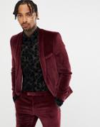Twisted Tailor Super Skinny Suit Jacket In Burgundy Velvet - Red