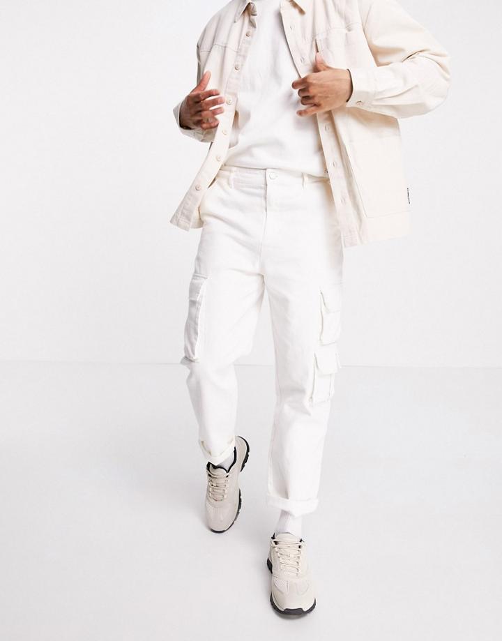 Asos Design Skater Fit Cargo Pants In Off White