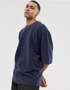 Asos White Oversized Inside Out Sweat T-shirt In Navy - Navy