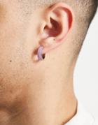Asos Design 12mm Hoop Earring With Lilac Insert In Silver Tone