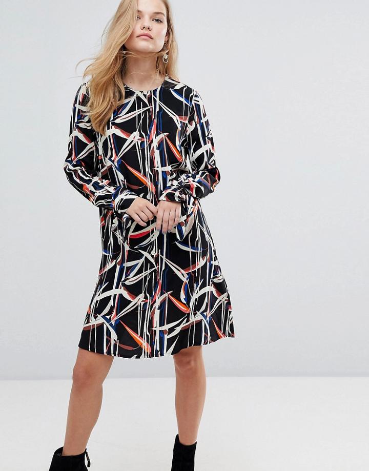 Y.a.s Graphic Printed Mini Shift Dress With Tie Sleeves-multi