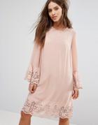 Y.a.s Shift Dress With Broderie Fluted Sleeve - Pink