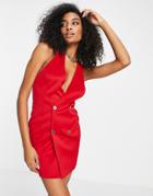 Asos Design Sleeveless Tux Mini Dress In Red