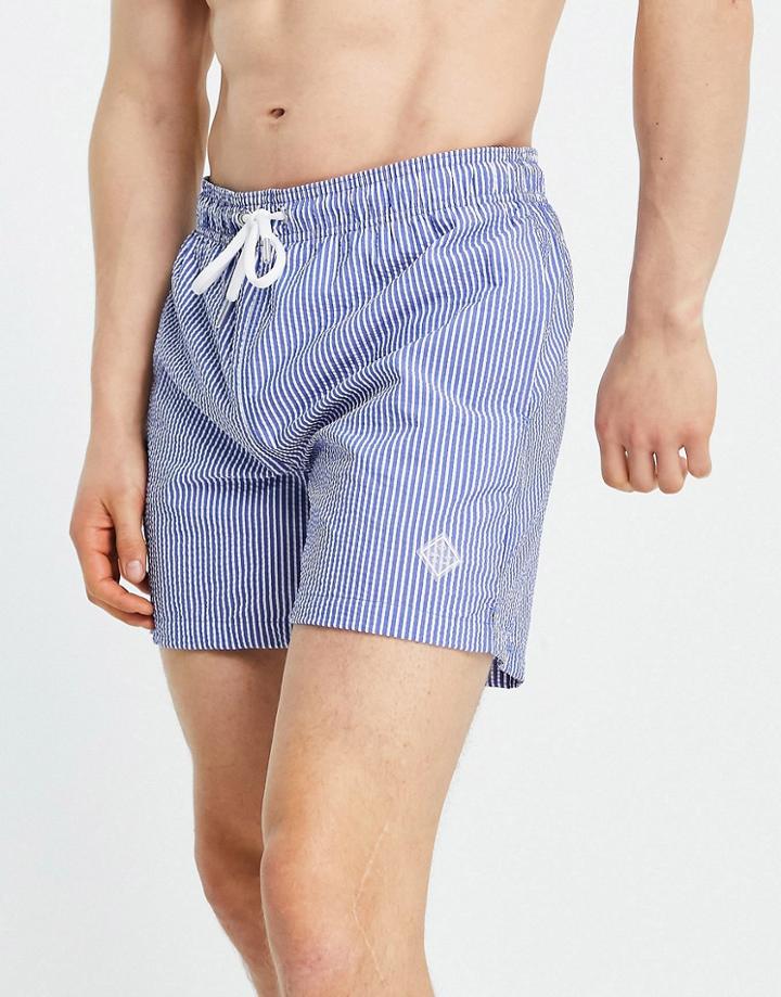 Gant Stripe Swim Shorts In Blue With Side Logo-blues