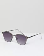 Asos Design Retro Sunglasses In Gunmetal With Navy Grad Lens - Gray