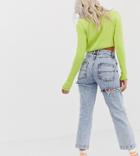 Collusion Petite X005 Straight Leg Jeans In Acid Wash With Bum Rips-blue