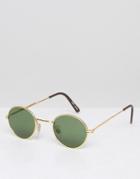 Reclaimed Vintage Inspired Round Gold Sunglasses With Black Lens - Gold