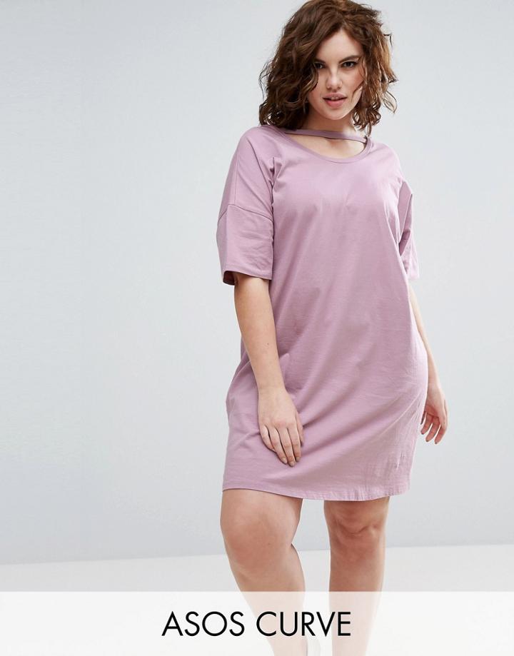 Asos Curve T-shirt Dress With Open Neck Detail - Purple