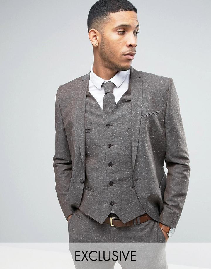 Noak Skinny Suit Jacket In Linen Nepp - Brown