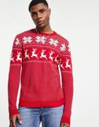Jack & Jones Originals Christmas Sweater In Red