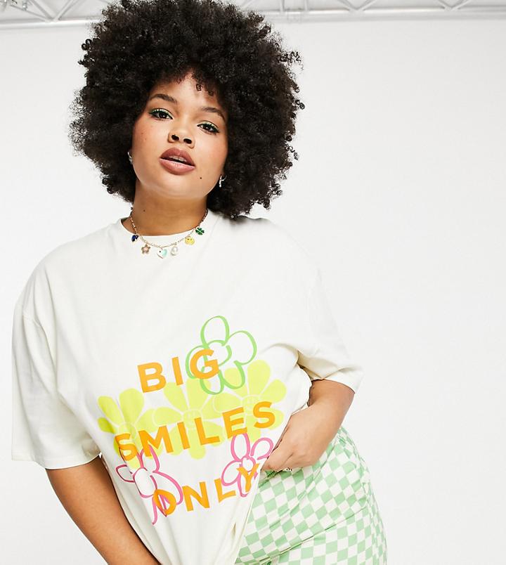 Native Youth Plus Very Oversized T-shirt With Big Smiles Print-white
