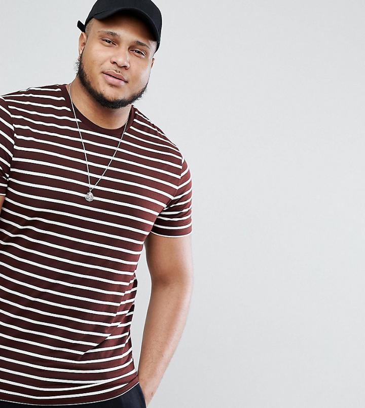 Asos Design Plus Stripe T-shirt In Burgundy And White - Red