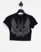 Asos Design Fitted T-shirt With Hotfix Heart Graphic In Black