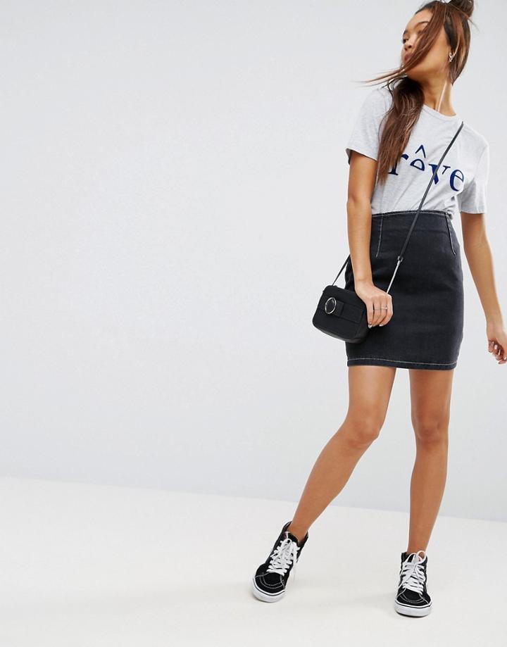 Asos Denim Mini Skirt In Washed Black With Contrast Threads - Black