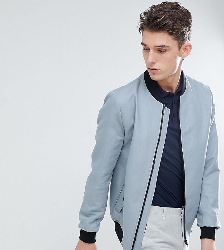 Gianni Feraud Tall Linen Smart Bomber Jacket - Blue
