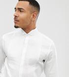 Asos Design Tall Slim Sateen Shirt With Pleated Front Placket - White