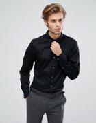 Asos Slim Fit Sateen Shirt In Black - Black
