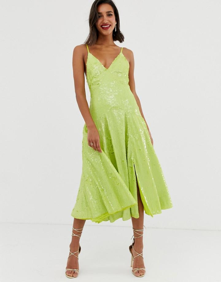 Asos Edition Cami Split Front Sequin Midi Dress-green