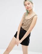 Monki Button Down Tank Top - Yellowretrostripe