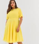 Asos Design Curve Crop Top Embellished Neckline Midi Dress - Yellow