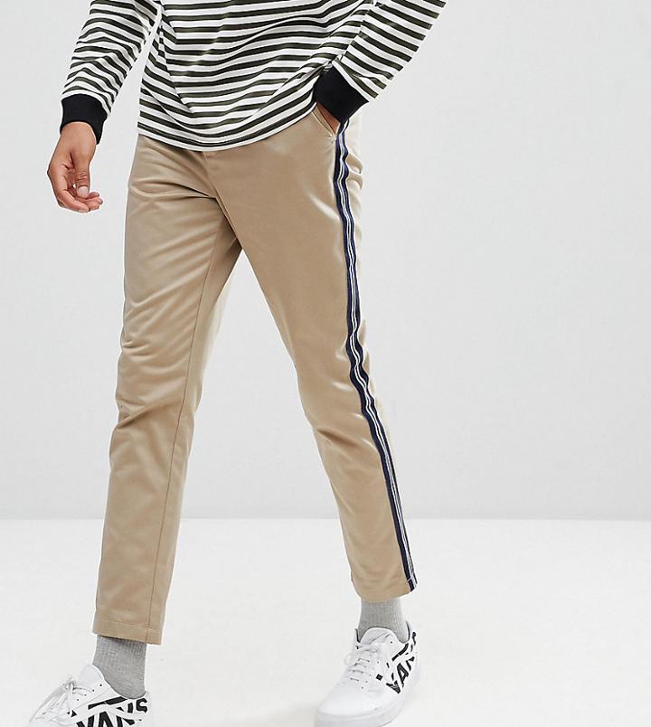 Asos Design Tall Tapered Cropped Heavyweight Pants With Side Stripe In Stone - Stone