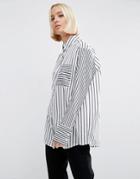 Asos Oversized Cotton Shirt In Mixed Stripe - Multi