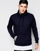 Dead Vintage Cowl Neck Sweat With Kangaroo Pocket - Navy
