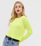 Stradivarius Fluro Cable Knitted Sweater In Yellow