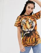Asos Design Oversized T-shirt With Photographic Tiger Print - Multi