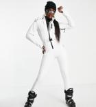 Asos 4505 Tall Ski Fitted Belted Ski Suit With Hood-white