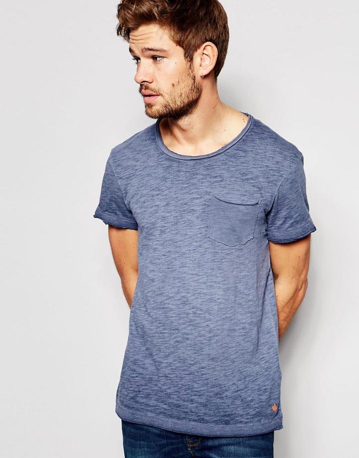 Esprit Oil Wash T-shirt With Raw Edge - Navy