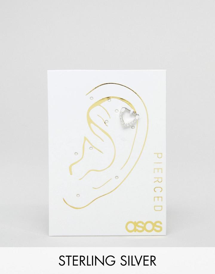 Asos Design Hoop Ear Piercing With Crystal 'v' Detail In Silver - Silver